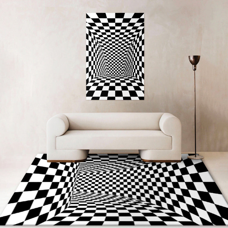 Black Modern Carpet Polyester Geometric Carpet Non-Slip Backing Carpet for Home Decor