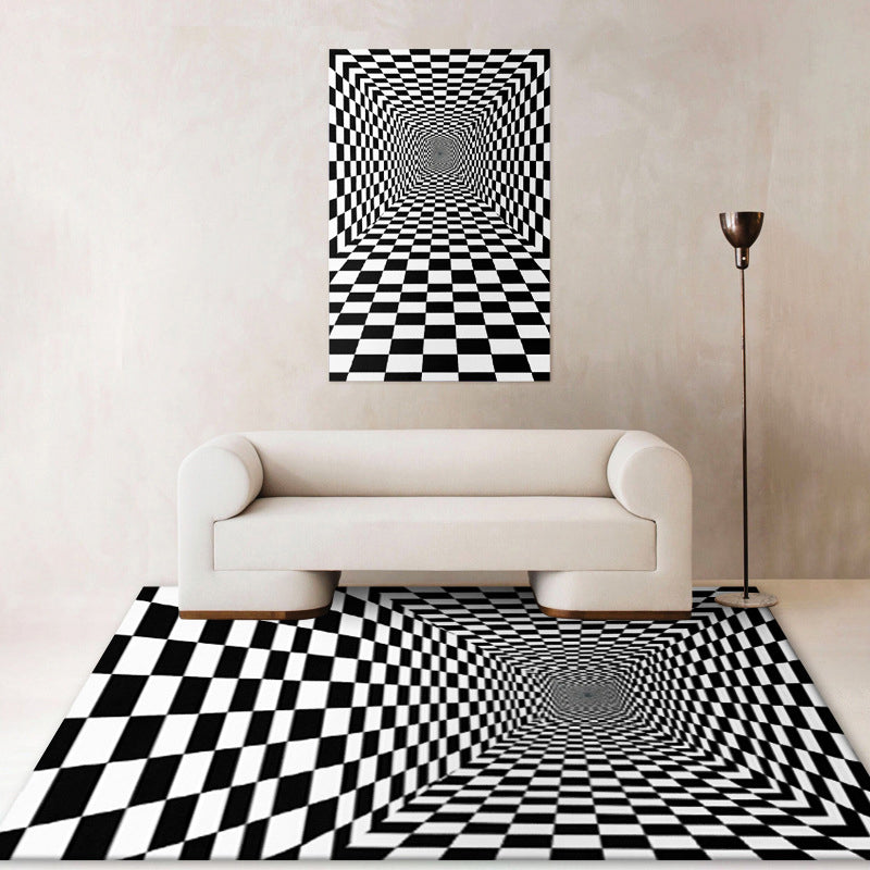 Black Modern Carpet Polyester Geometric Carpet Non-Slip Backing Carpet for Home Decor