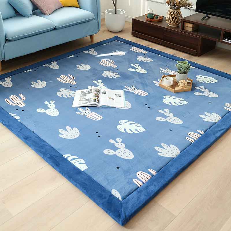 Rapier de salon bleu motif graphique Polyester Area Tapis Tache-teinture Résistant Washable Tapis