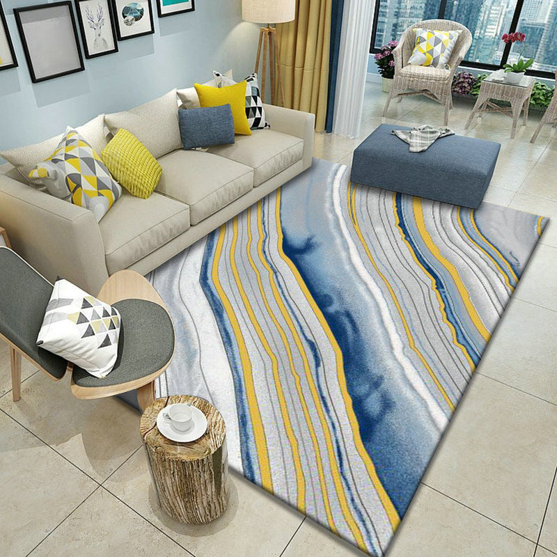 Bold Abstract Pattern Carpet Washable Trendy Area Rug Polyster Non-Slip Backing Rug for Living Room