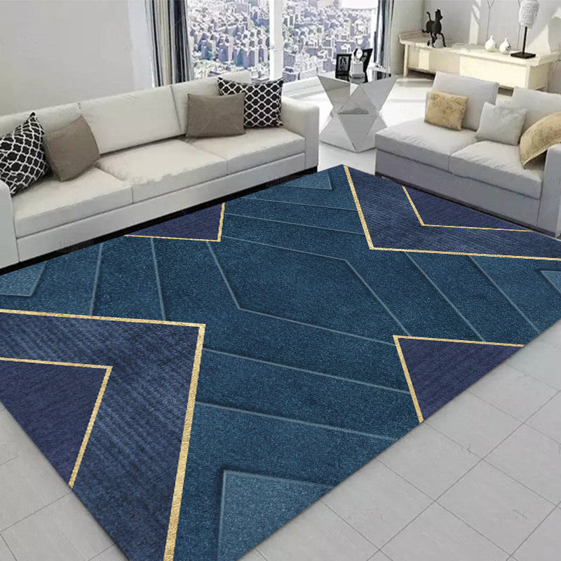 Navy Modern Area Carpet Geometric Pattern Polyester Area Rug Non-Slip Backing Rug for Living Room