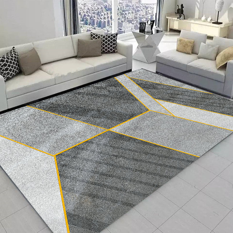 Navy Modern Area Carpet Geometric Pattern Polyester Area Rug Non-Slip Backing Rug for Living Room