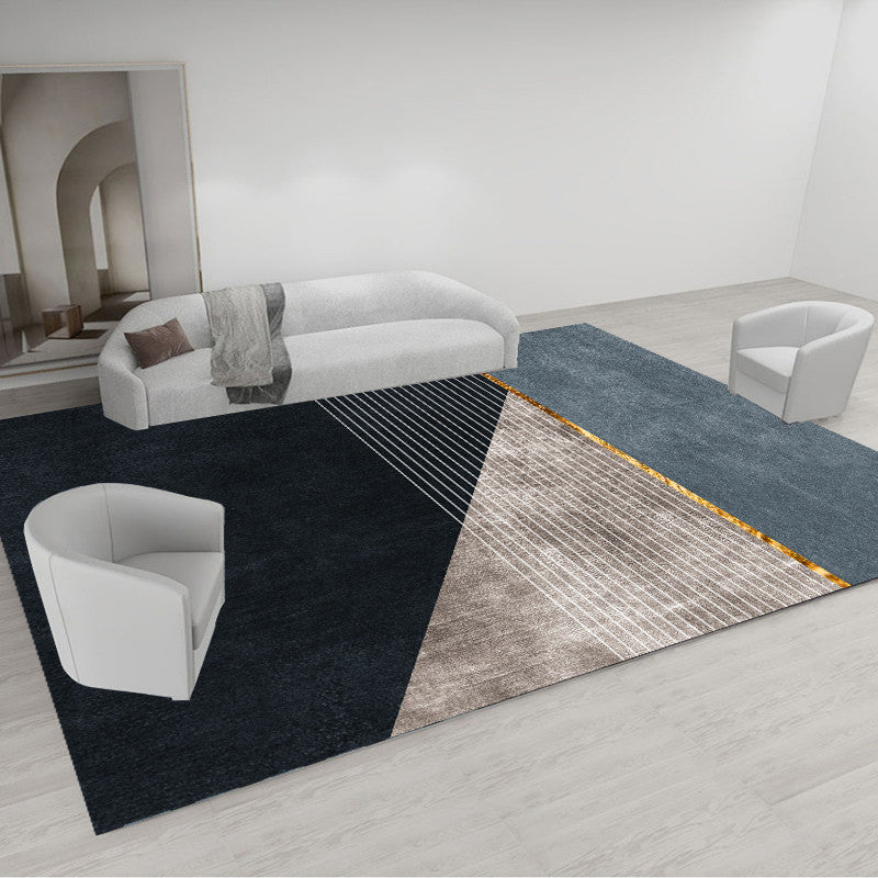 Grey Modern Area Rug Geometric Pattern Polyester Area Carpet Non-Slip Wahable Rug for Home Decor