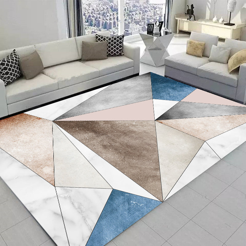 Grey Modern Area Rug Geometric Pattern Polyester Area Carpet Non-Slip Wahable Rug for Home Decor