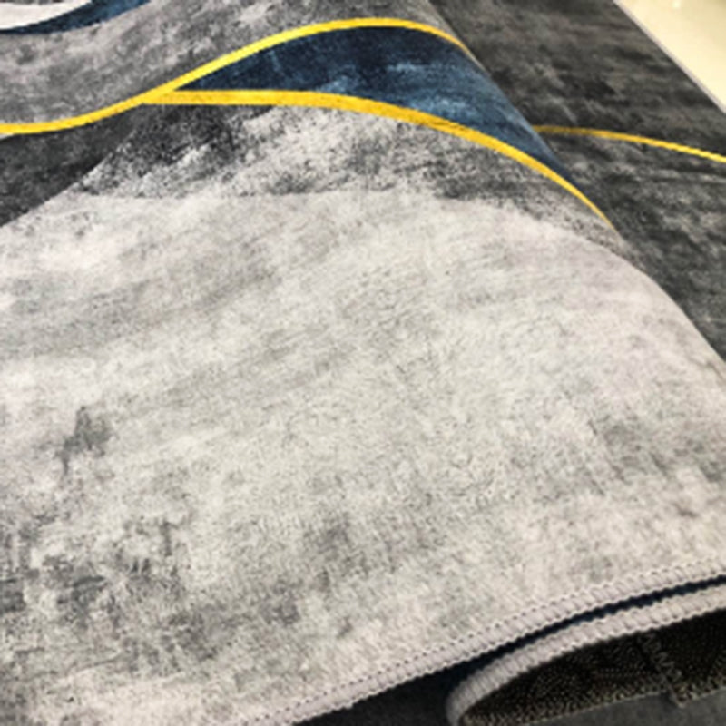 Grey Modern Area Rug Geometric Pattern Polyester Area Carpet Non-Slip Wahable Rug for Home Decor