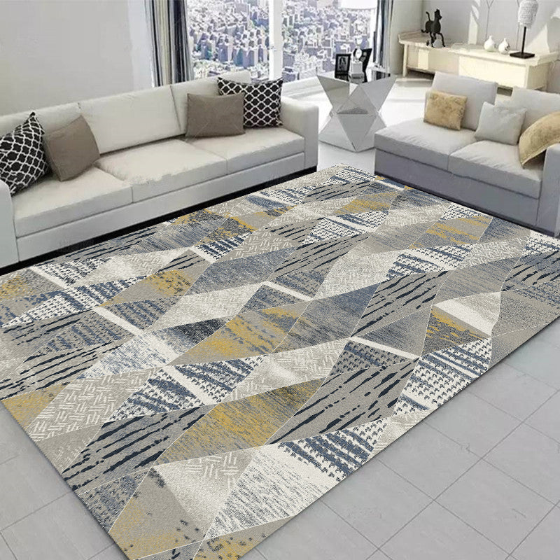 Yellow Geometric Print Area Rug Modern Polyester Area Carpet Non-Slip Backing Rug for Living Room