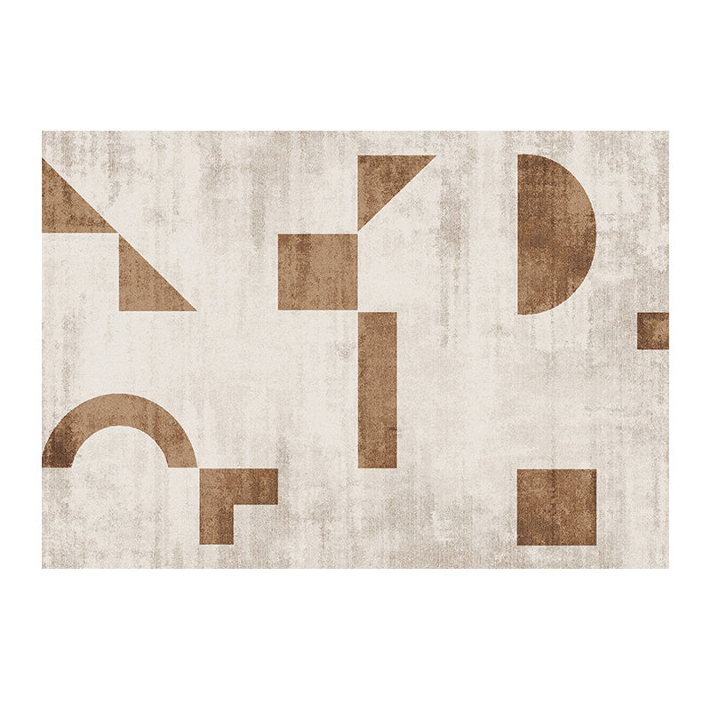Grey Geometric Pattern Area Rug Modern Polyester Area Carpet Anti-Slip Backing Rug for Home Decor