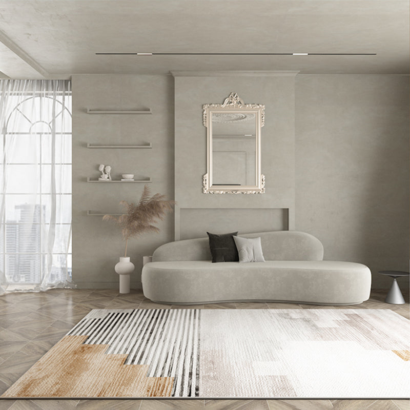 Grey Geometric Pattern Area Rug Modern Polyester Area Carpet Anti-Slip Backing Rug for Home Decor