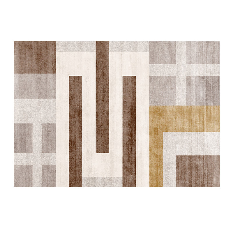 Grey Geometric Pattern Area Rug Modern Polyester Area Carpet Anti-Slip Backing Rug for Home Decor