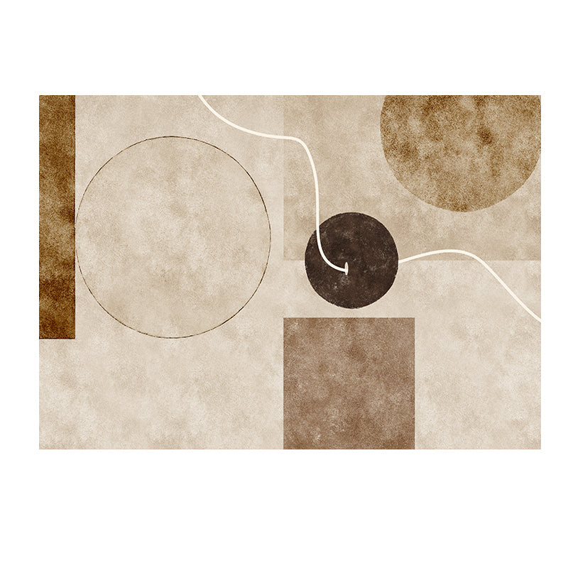 Brown Modern Area Rug Geometric Pattern Polyester Area Carpet Stain Resistant Rug for Living Room