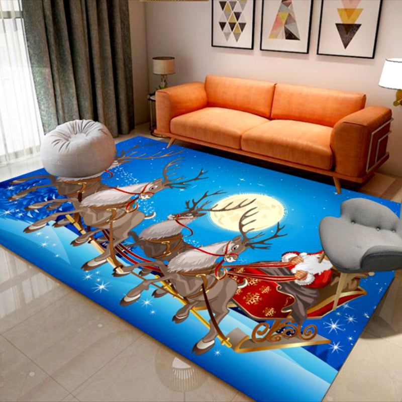 Blue Modern Carpet Polyester Santa Claus Carpet Washable Carpet for Living Room