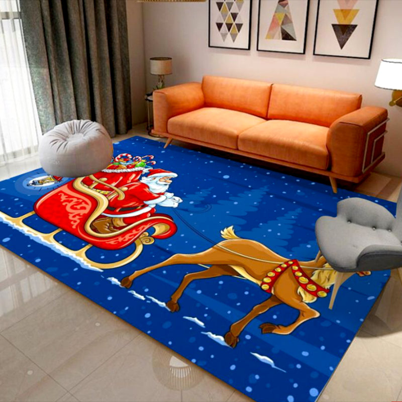 Blue Modern Carpet Polyester Santa Claus Carpet Washable Carpet for Living Room