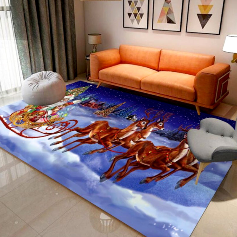 Blue Modern Carpet Polyester Santa Claus Carpet Washable Carpet for Living Room