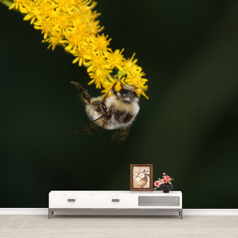 Customized Photography Bee Mural Stain Resistant Wall Art for Dining Room