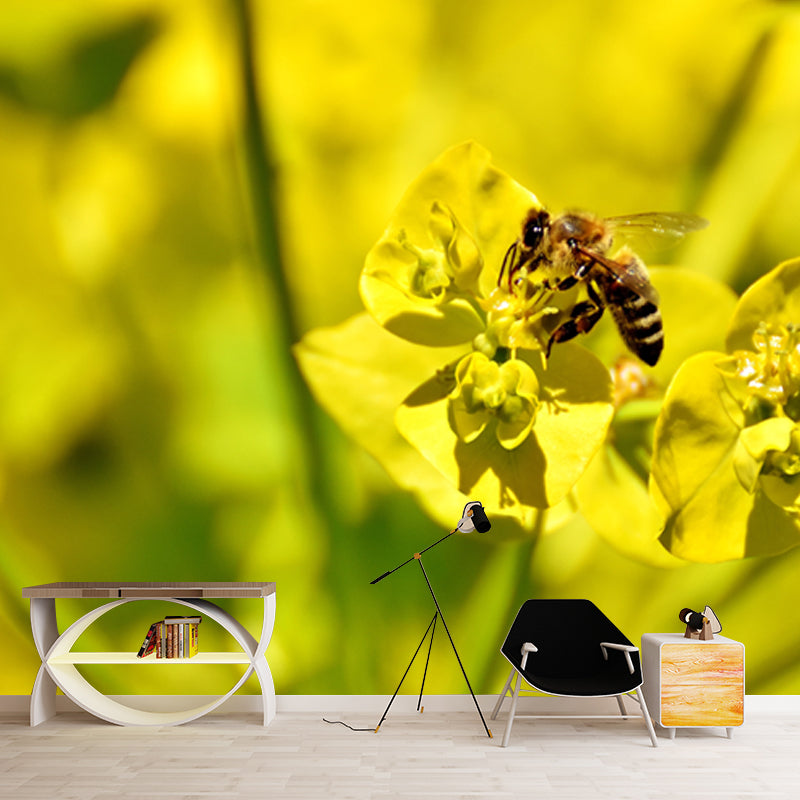 Customized Photography Bee Mural Stain Resistant Wall Art for Dining Room