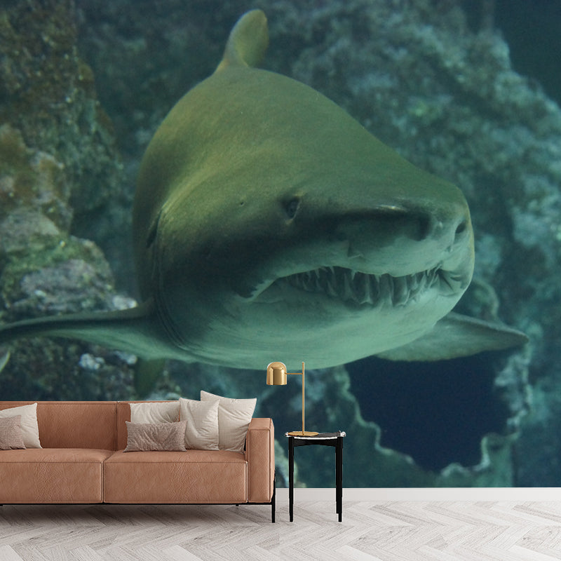 Modern Shark Mural Wallpaper Moisture Resistant Living Room Wall Covering