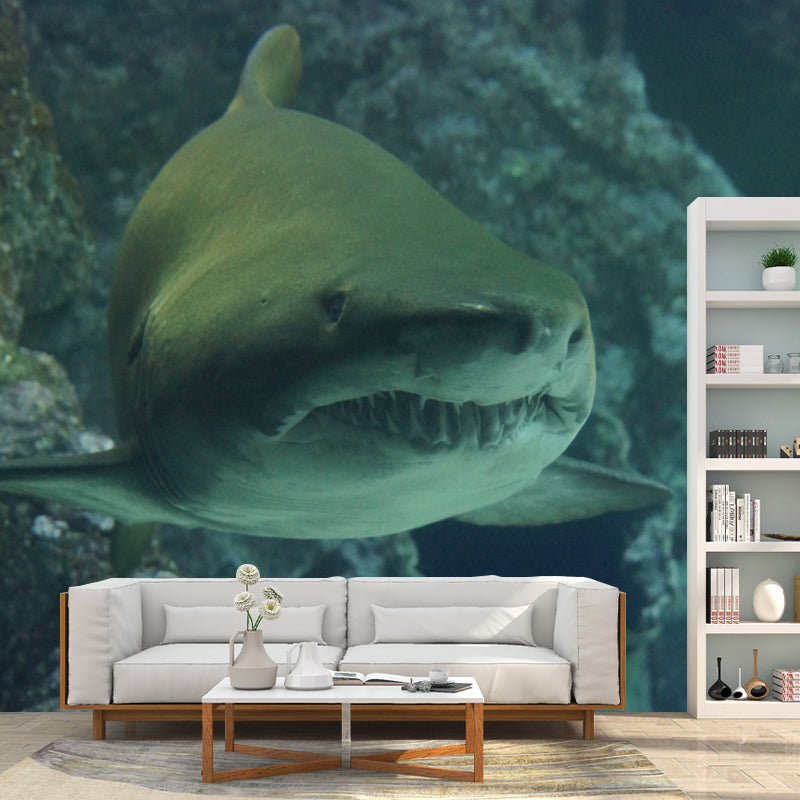 Modern Shark Mural Wallpaper Moisture Resistant Living Room Wall Covering