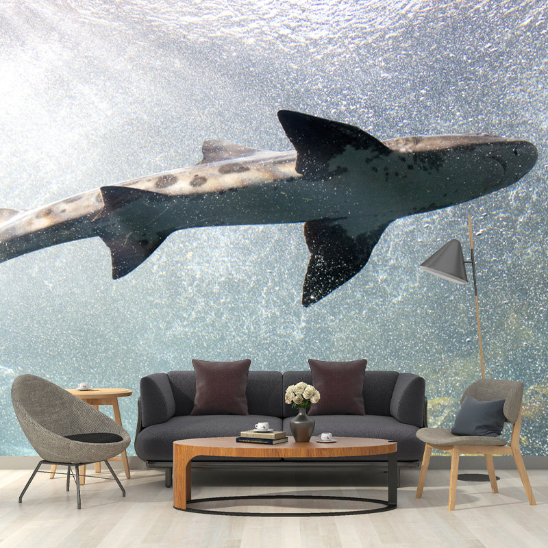 Modern Shark Mural Wallpaper Moisture Resistant Living Room Wall Covering