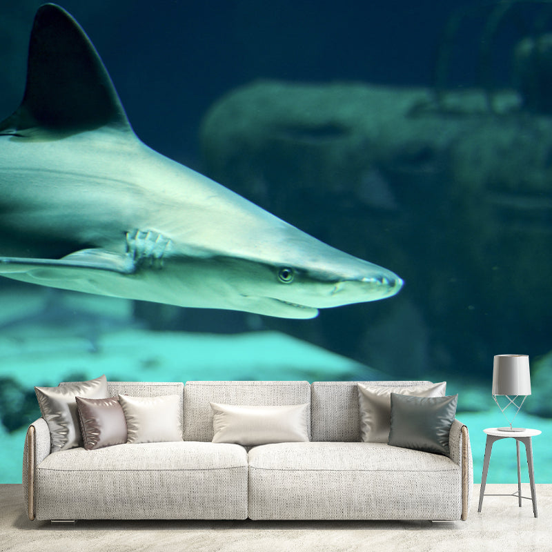 Modern Shark Mural Wallpaper Moisture Resistant Living Room Wall Covering