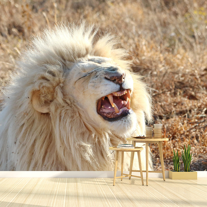 Modern Lion Mural Wallpaper Moisture Resistant Living Room Wall Covering