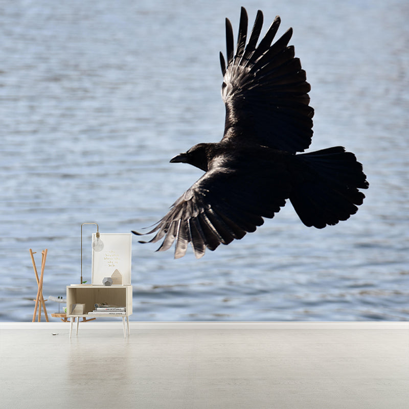 Modern Crow Mural Wallpaper Moisture Resistant Living Room Wall Covering