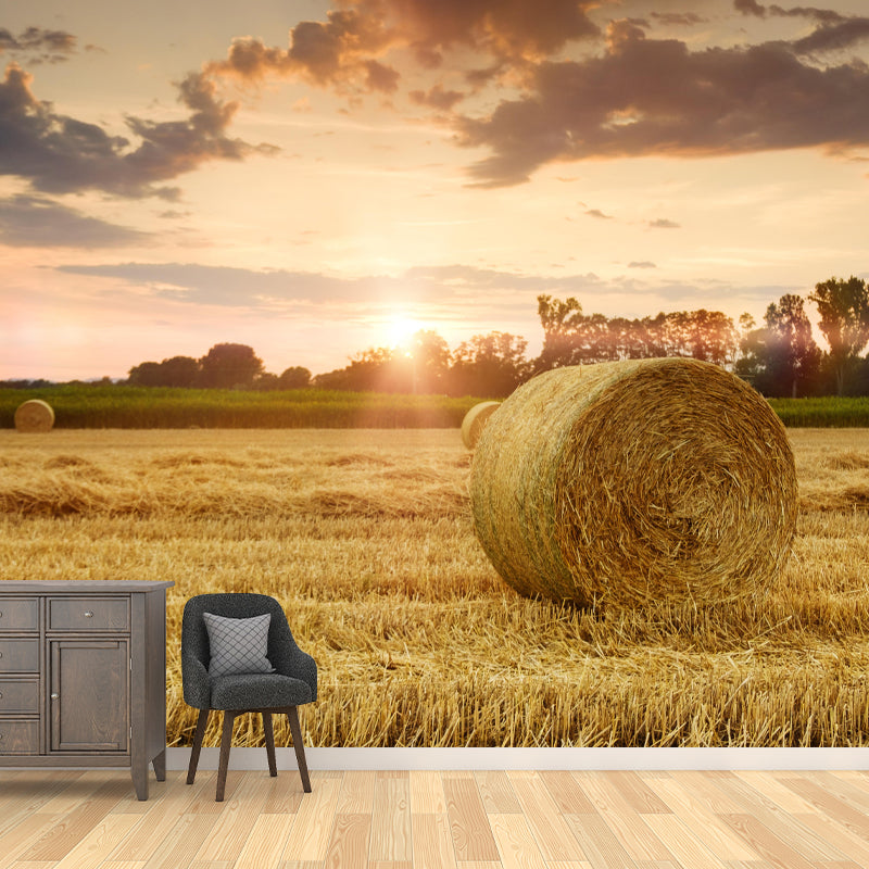 Contemporary Style Straw Bale Mural Stain Resistant Wall Art for Dining Room