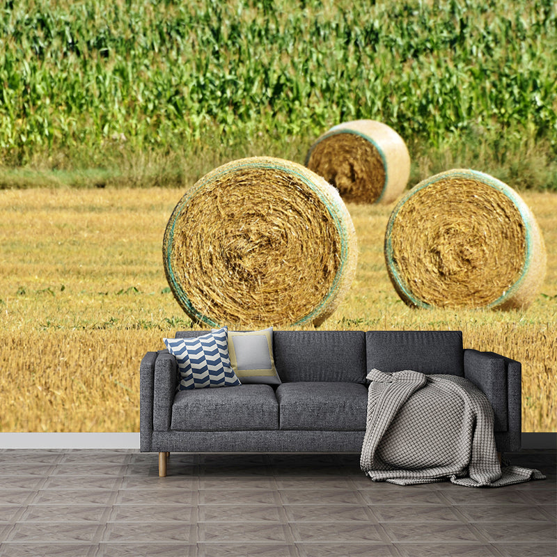 Contemporary Style Straw Bale Mural Stain Resistant Wall Art for Dining Room