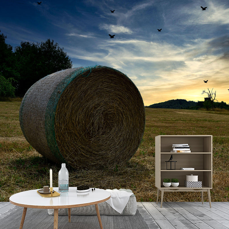 Customized Straw Bale Mural Stain Resistant Wall Covering for Dining Room