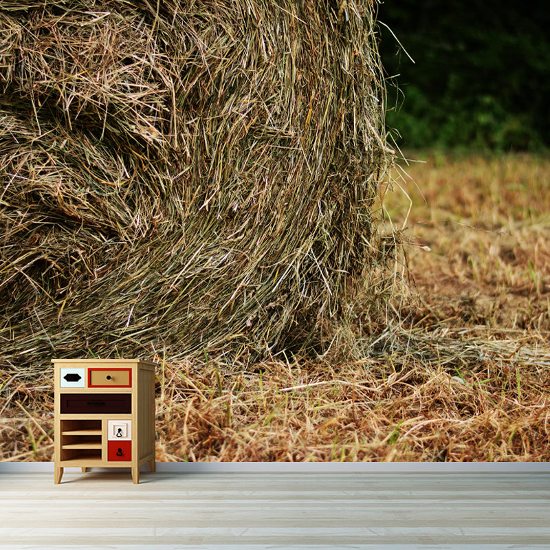 Customized Straw Bale Mural Stain Resistant Wall Covering for Dining Room