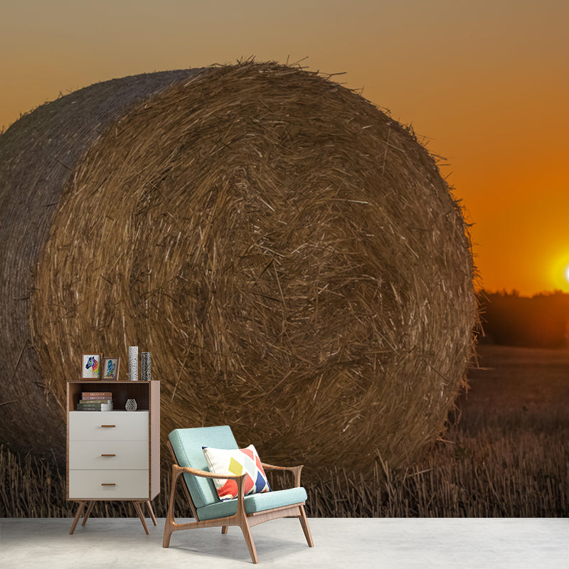 Customized Straw Bale Mural Stain Resistant Wall Covering for Dining Room