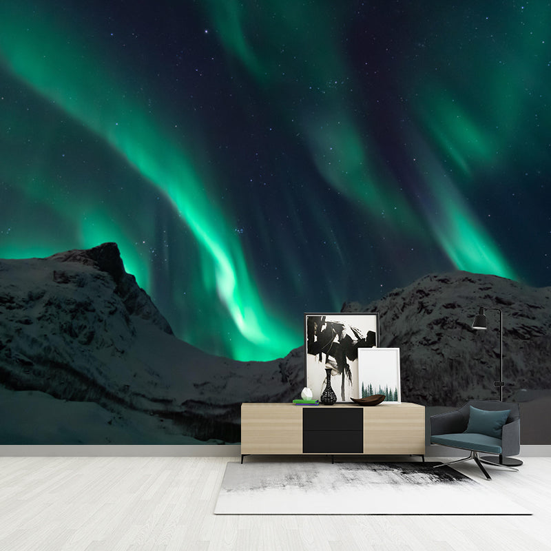 Beautiful Aurora Landscapes Mural Mildew Resistant Wallpaper for Reading Room