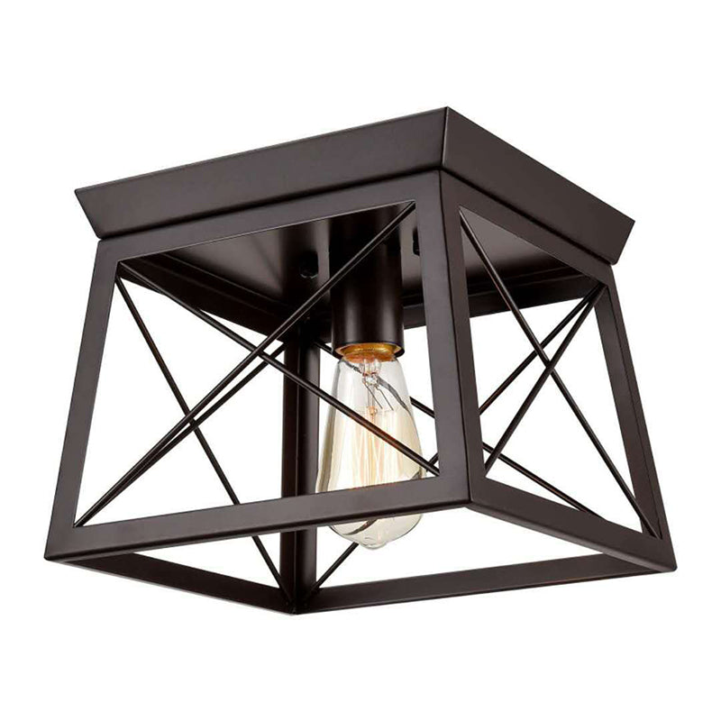 Iron Frame Black Ceiling Light in Industrial Retro Style Wrought Iron Geometric Flush Mount