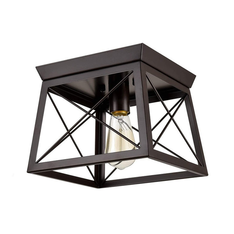 Cadre de fer Black Ceiling Light in Industrial Retro Style Wrought Iron Geometric Flush Mount