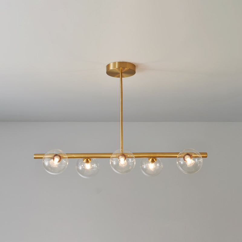 Glass Brass Island Light in Modern Creative Style Copper Globe Pendant Light for Dining Room