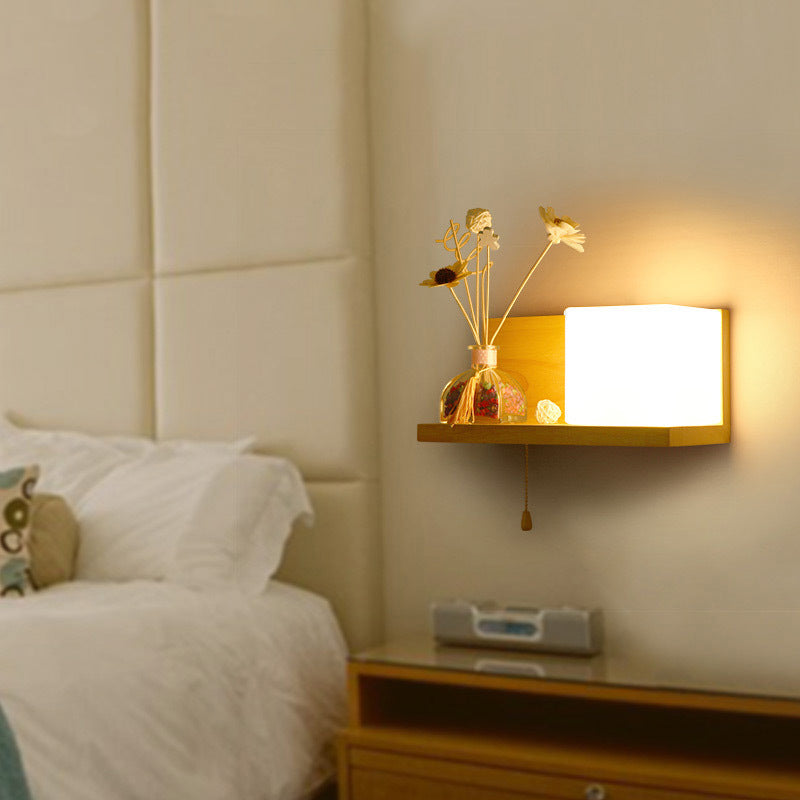 Glass Log Color Wall Lamp in Modern Concise Style Wooden Rectangular Wall Light without Decorations