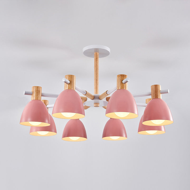 Modern Creative Sputnik Pendant Light Wooden Macaron Chandelier with Wrought Iron Shade