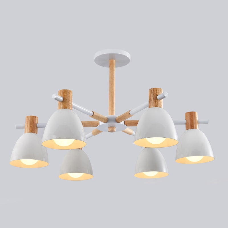Modern Creative Sputnik Pendant Light Wooden Macaron Chandelier with Wrought Iron Shade