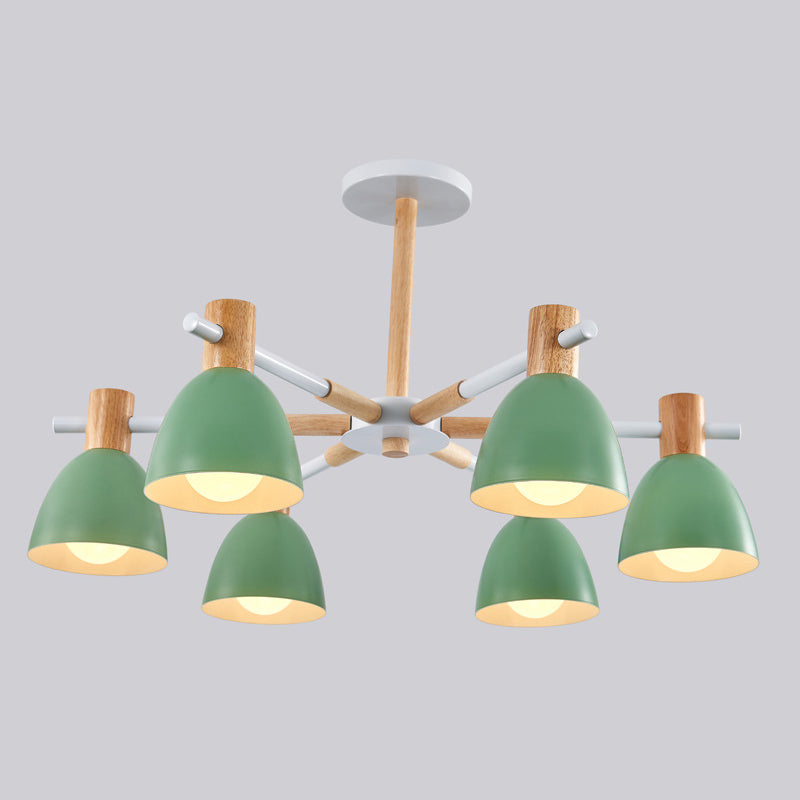 Modern Creative Sputnik Pendant Light Wooden Macaron Chandelier with Wrought Iron Shade