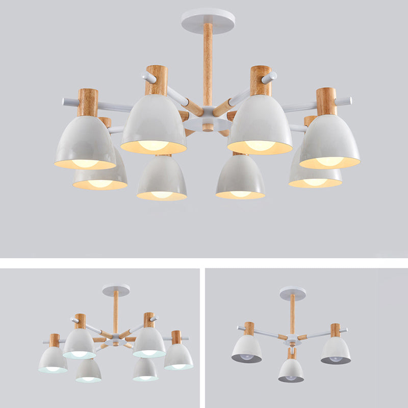 Modern Creative Sputnik Posting Light Wooden Macaron Chandelier con sombra de hierro forjado