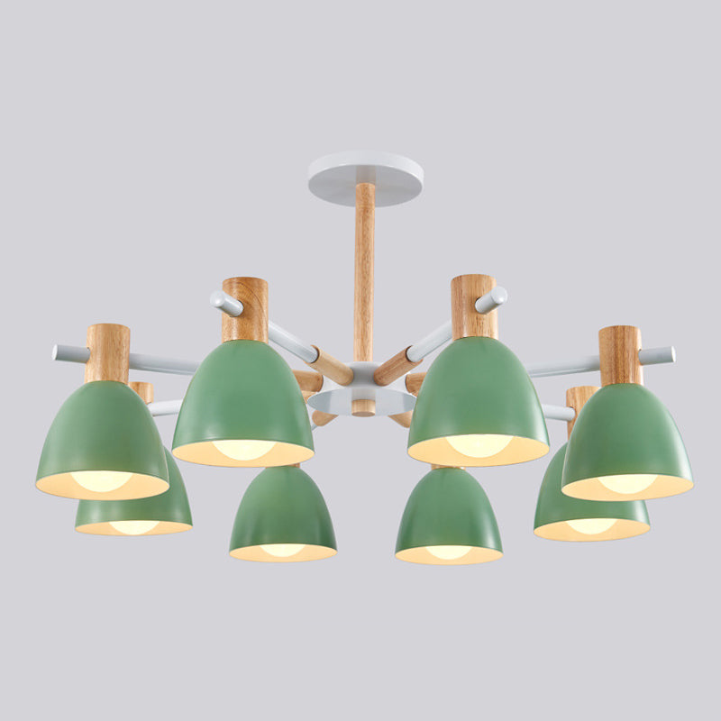 Modern Creative Sputnik Pendant Light Wooden Macaron Chandelier with Wrought Iron Shade