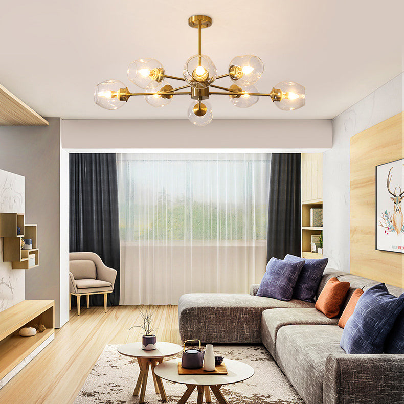 Luz de colgante de oro de vidrio en la lámpara de lámpara de cobre de estilo de lujo moderno para espacios interiores