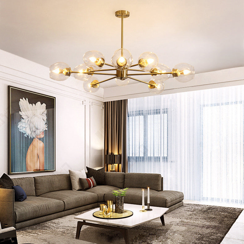 Luz de colgante de oro de vidrio en la lámpara de lámpara de cobre de estilo de lujo moderno para espacios interiores