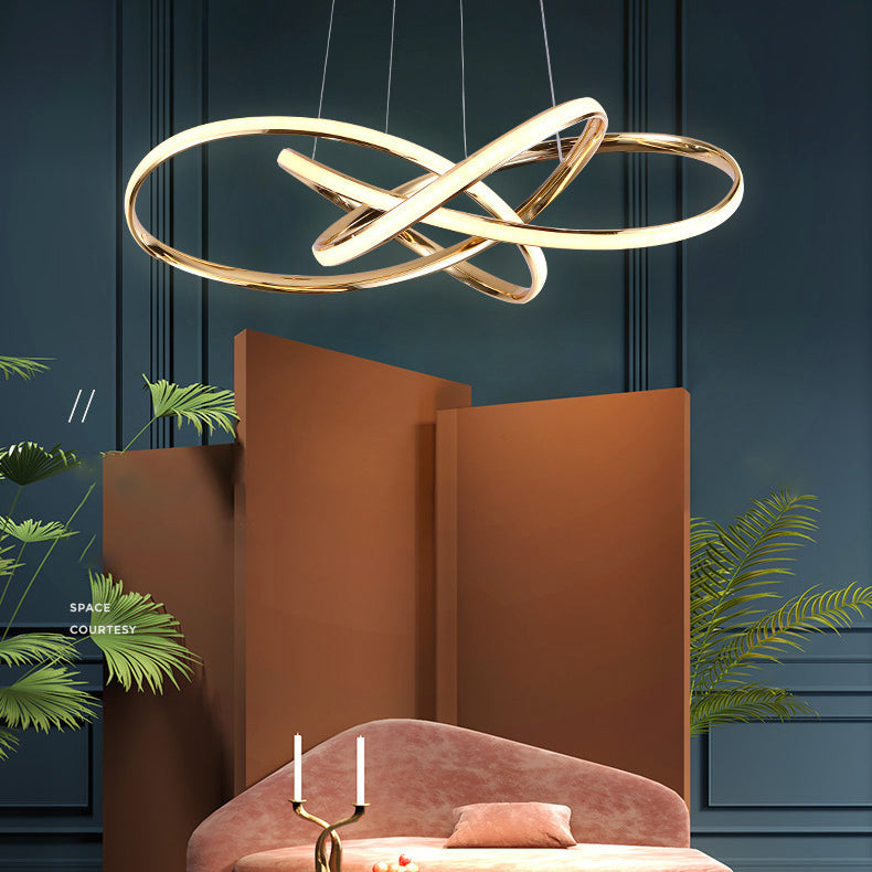 Acrylgold -LED -Anhänger Licht im modernen präzisen Stil Eisen linearer Kronleuchter für Innenräume