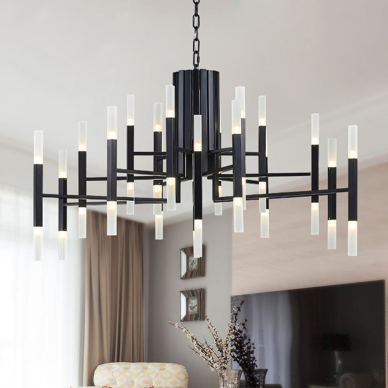 Modern Luxury Linear Pendant Light Electroplate Metal Chandelier with Acrylic Shade