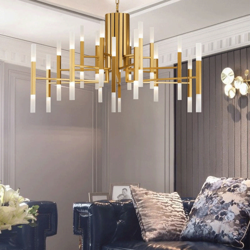 Moderno lampadario in metallo elettroplato a pendente lineare di lusso con ombra acrilica