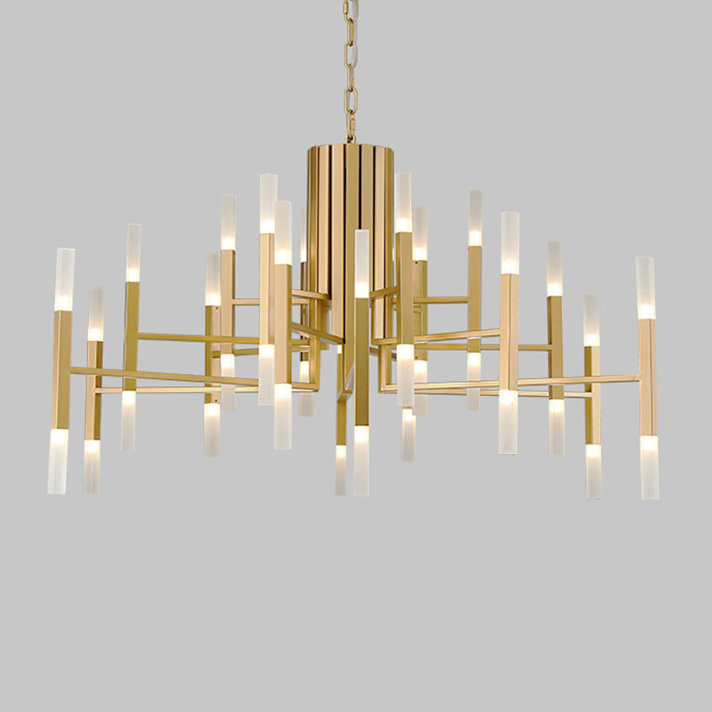 Moderno lampadario in metallo elettroplato a pendente lineare di lusso con ombra acrilica