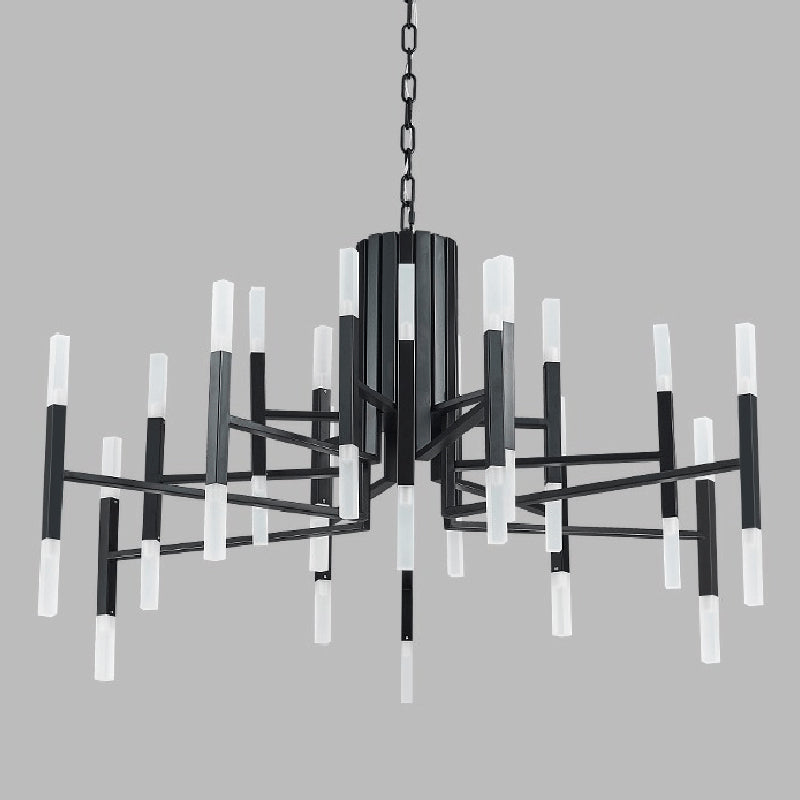 Modern Luxury Linear Pendant Light Electroplate Metal Chandelier with Acrylic Shade