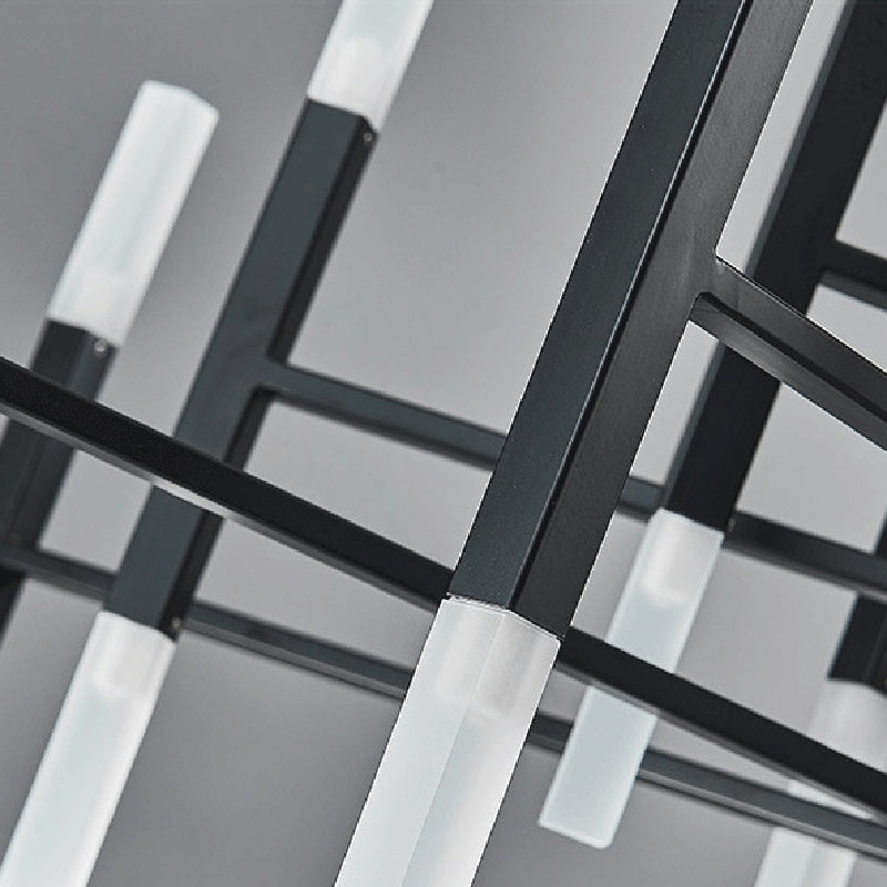 Modern Luxury Linear Pendant Light Electroplate Metal Chandelier with Acrylic Shade