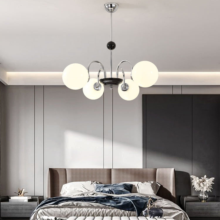 Modern Luxury Globe Hanging Lamp Electroplate Iron Pendant Light with White Glass Shade