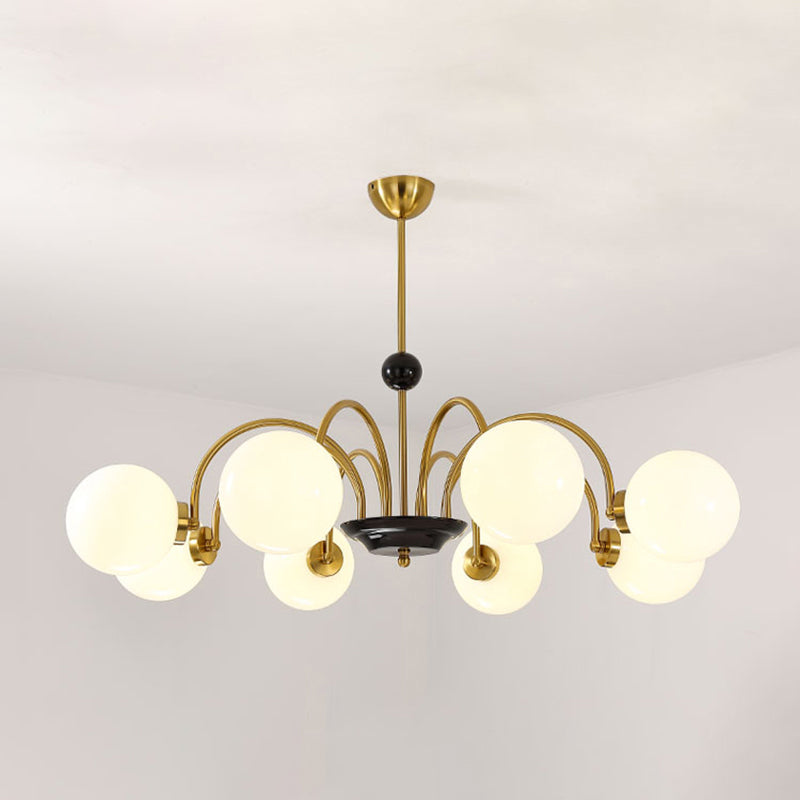 Modern Luxury Globe Hanging Lamp Electroplate Iron Pendant Light with White Glass Shade